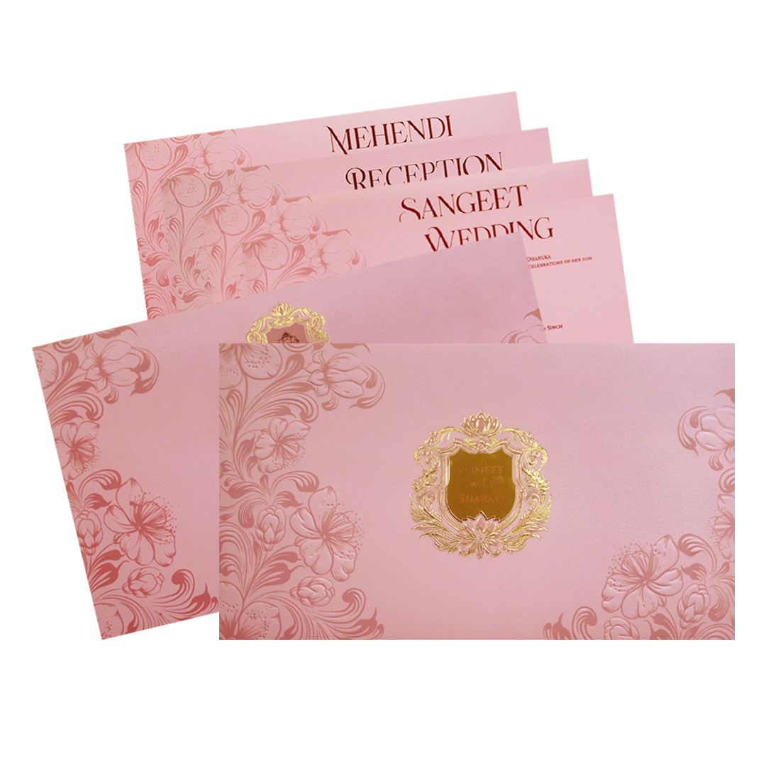Blush Pink Floral Crest Wedding Invitation Card-King of Cards