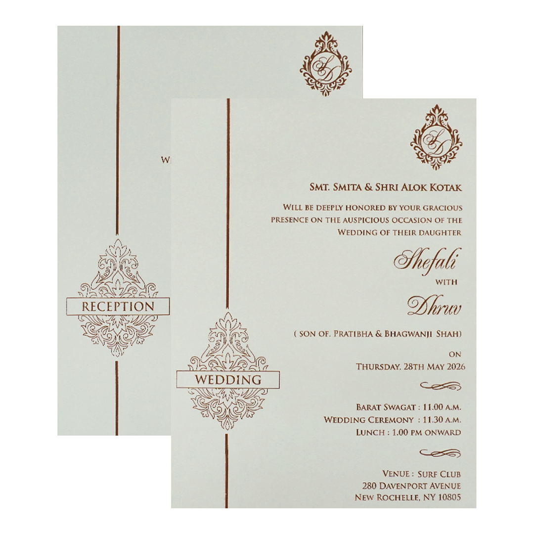 White Gold Foil Floral Padded Wedding card-KRE28240