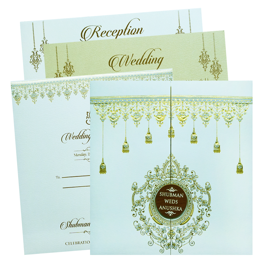 Elegant White Door Style Embossed Wedding Invitation Card-KRB09121