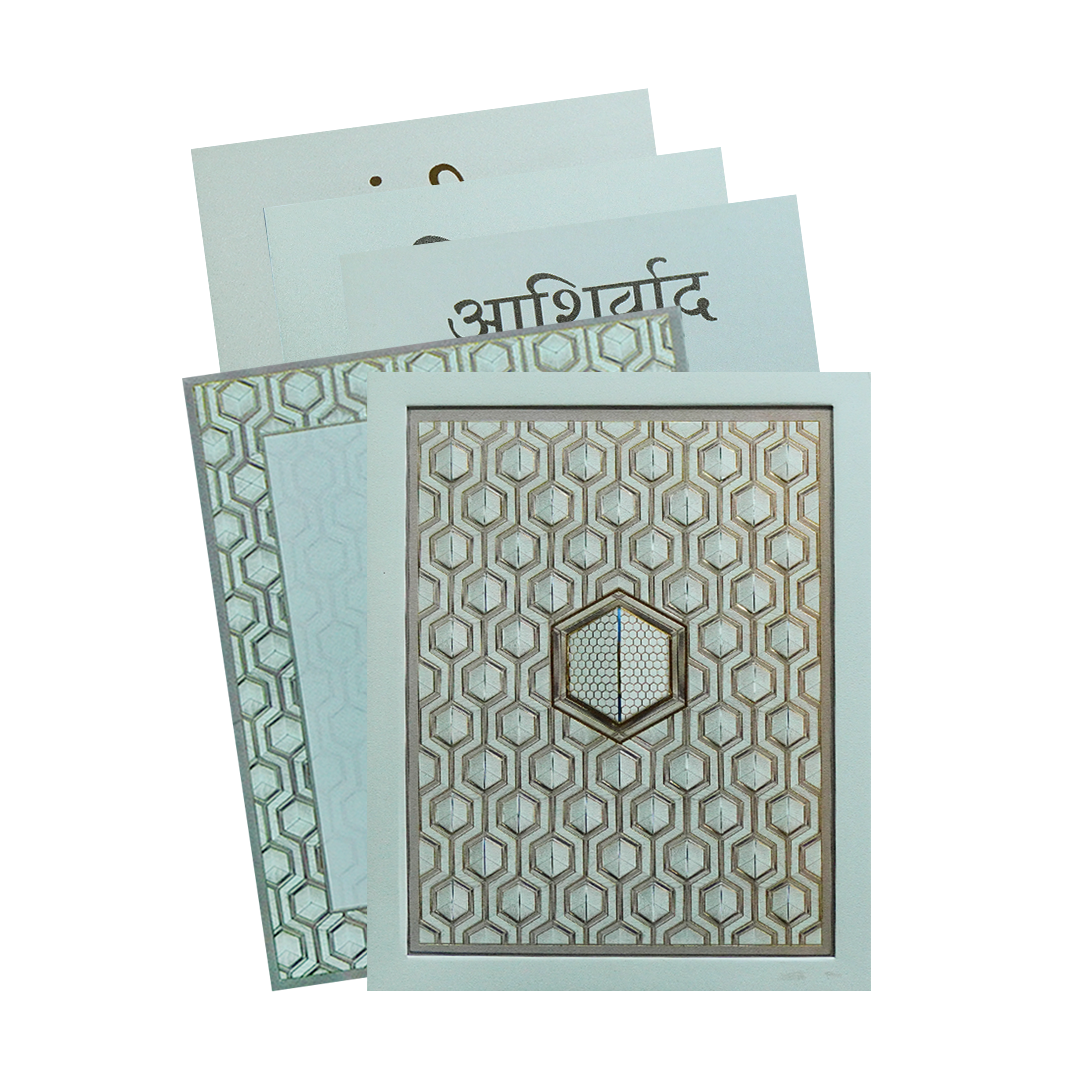 Ivory & Gold Padded Geometric Wedding Invitation Card-King of Cards