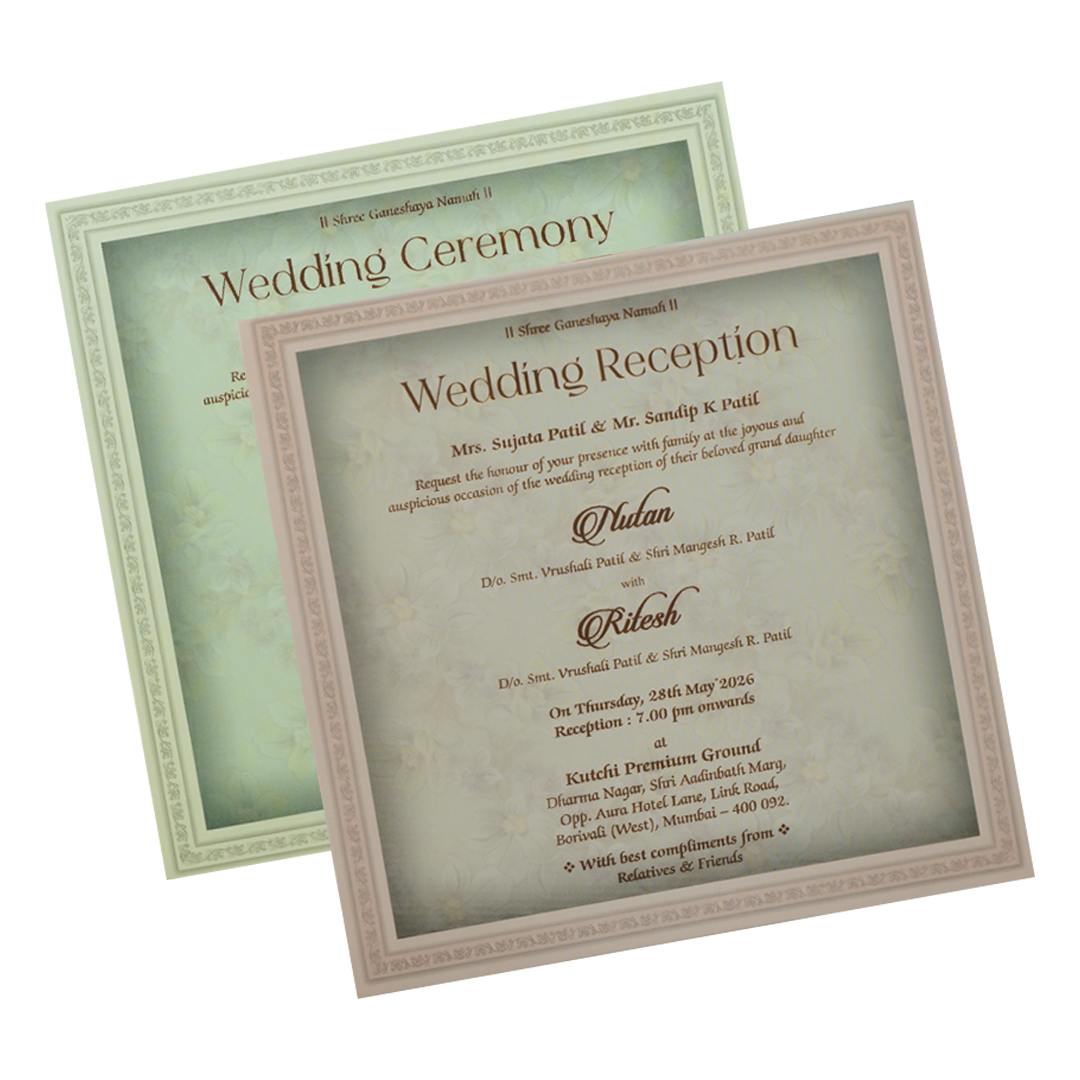 Mint Green Gold Floral Padded Wedding Card-KRE28050