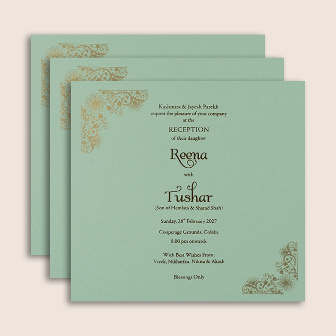 Pastel Green Floral Laser Cut Padded Wedding Card - KPR023310