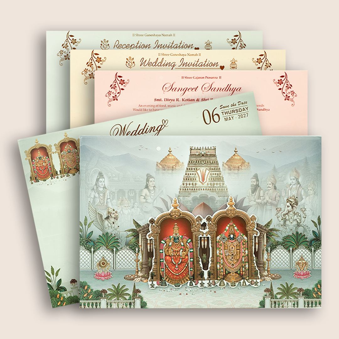 Blue Lord Balaji Padmavathi Padded Marriage Card - KSH18210