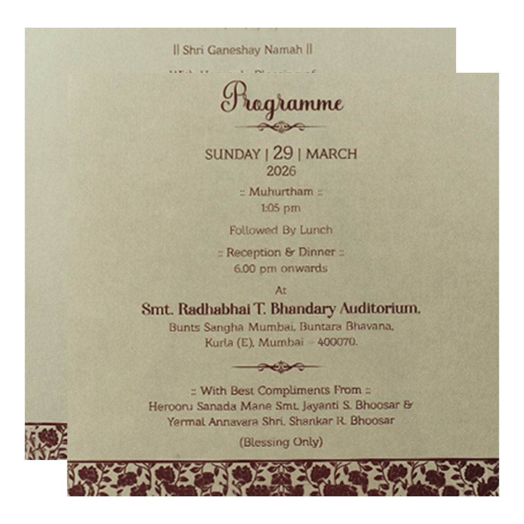 Cream Floral Wedding Card-KSI65000