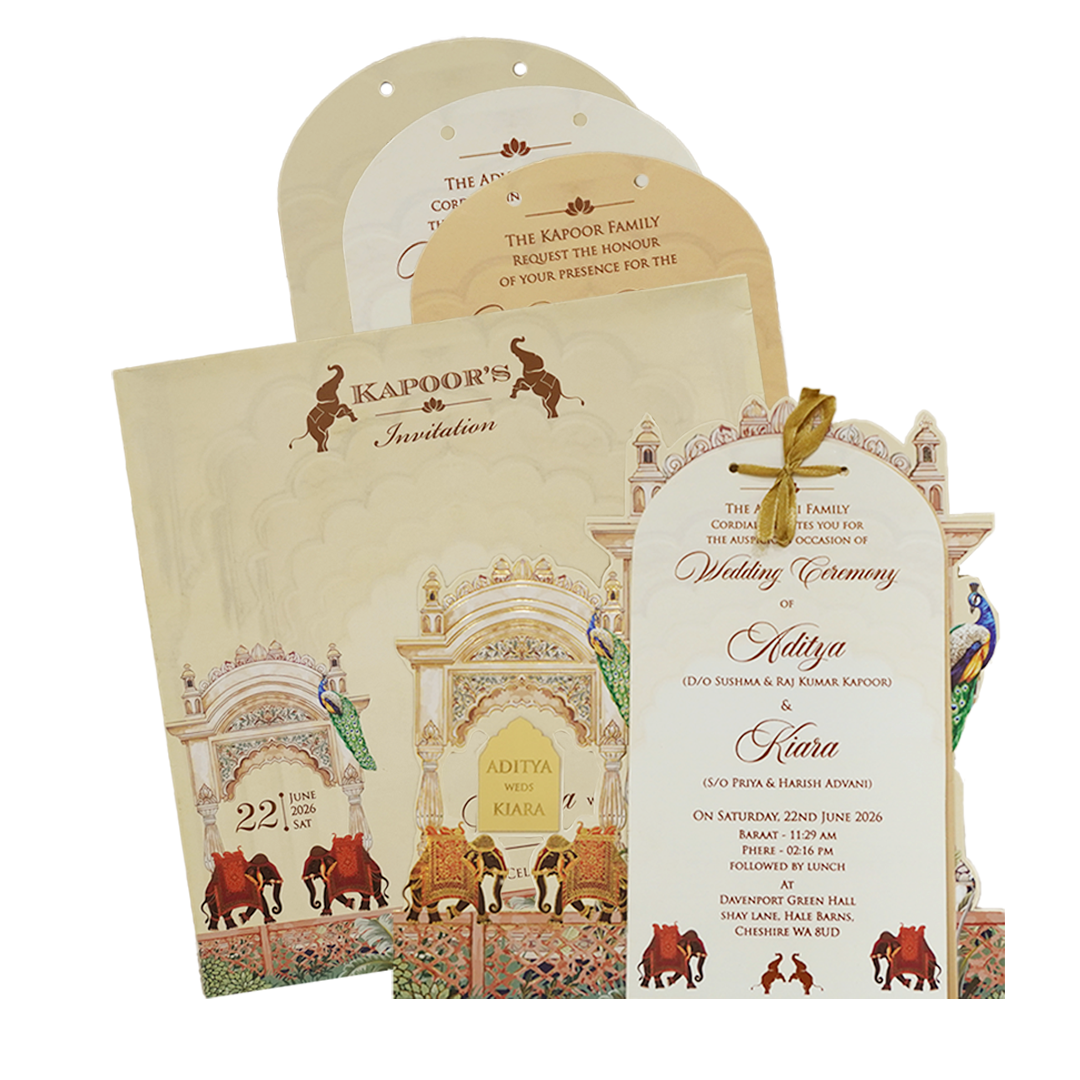 Lime Yellow Palace Elephant Wedding Card - KFR16230