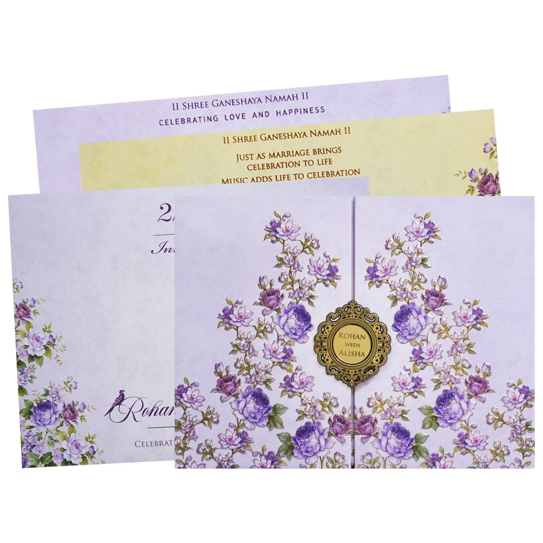 Purple Floral Padded Wedding Card - KFR16350