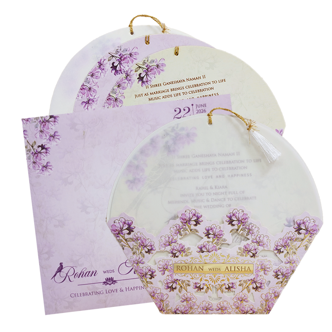 Ivory Lavender Floral Laser -cut Wedding Card-KFR15250