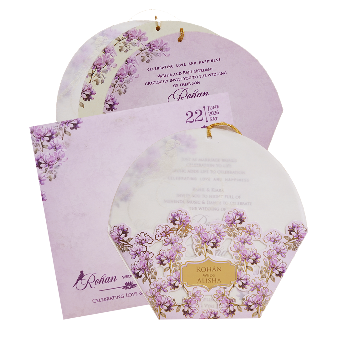 Ivory Lavender Floral Laser-cut Wedding Card - KFR15160