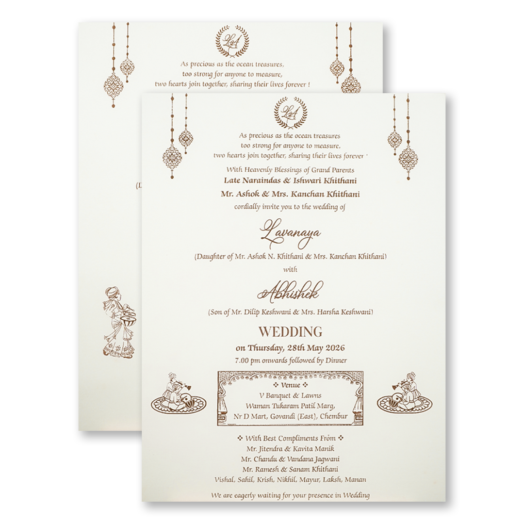 Buy White Embossed Monogram Floral Wedding Card