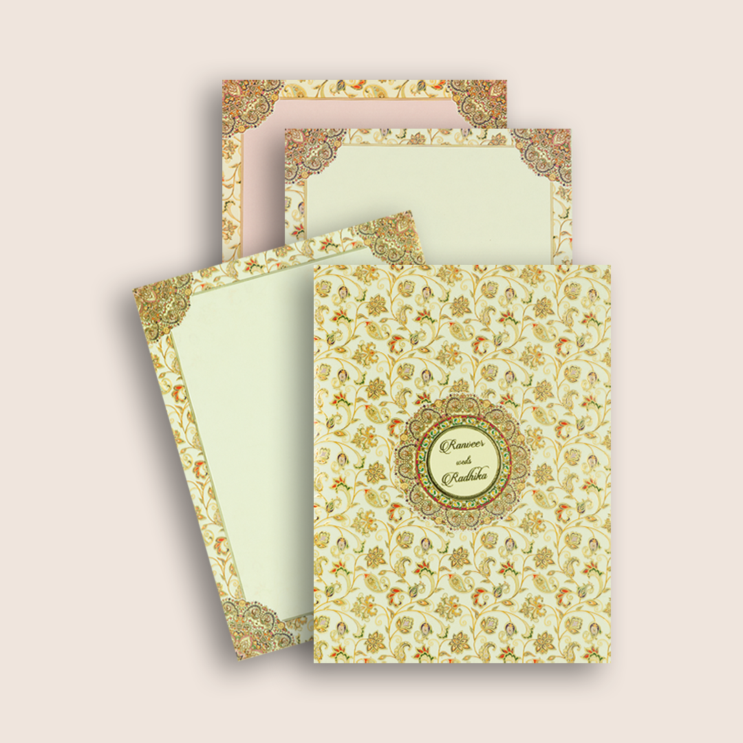 Cream Floral Pattern Wedding Card - KAA05030