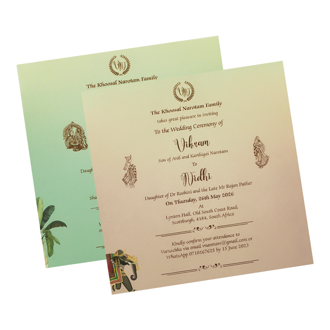 Mint Green Royal Elephant Padded Wedding Card-KRE27120