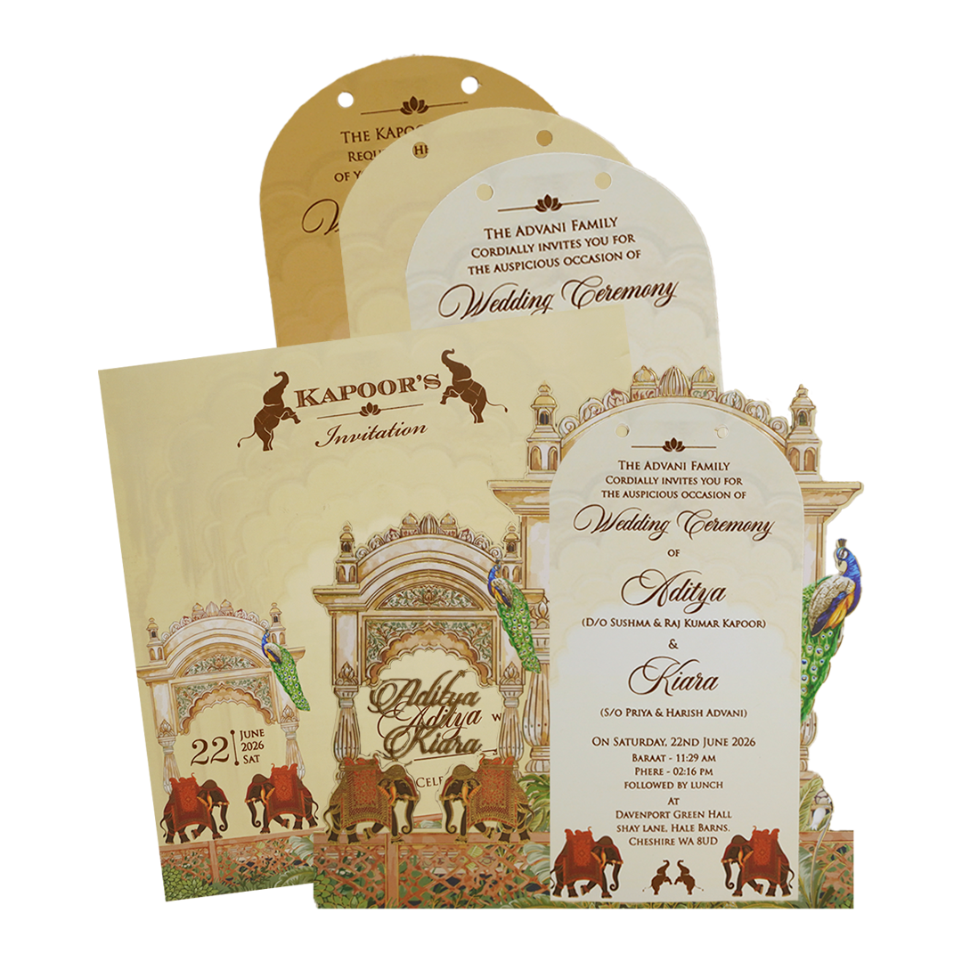 Cream Gold Palace Elephant Wedding Card - KFR15030