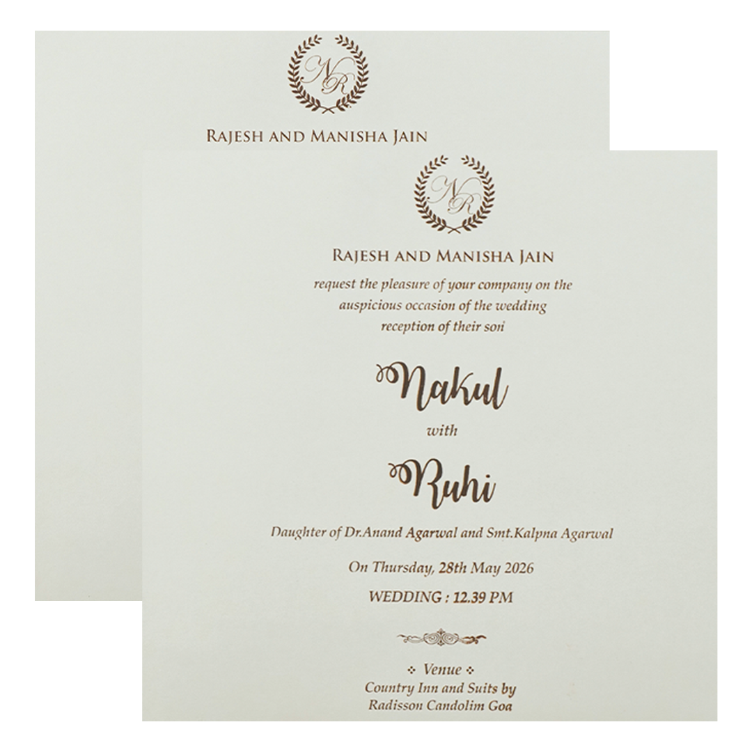 White Floral Gold Circle Padded Wedding Card-KRE28310