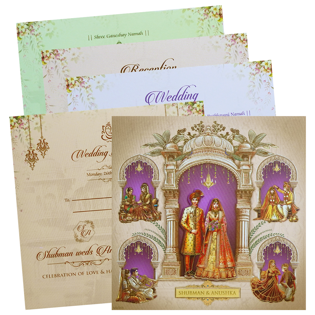 Cream Majestic Couple Cutout Padded Wedding Invitation-KRB09740