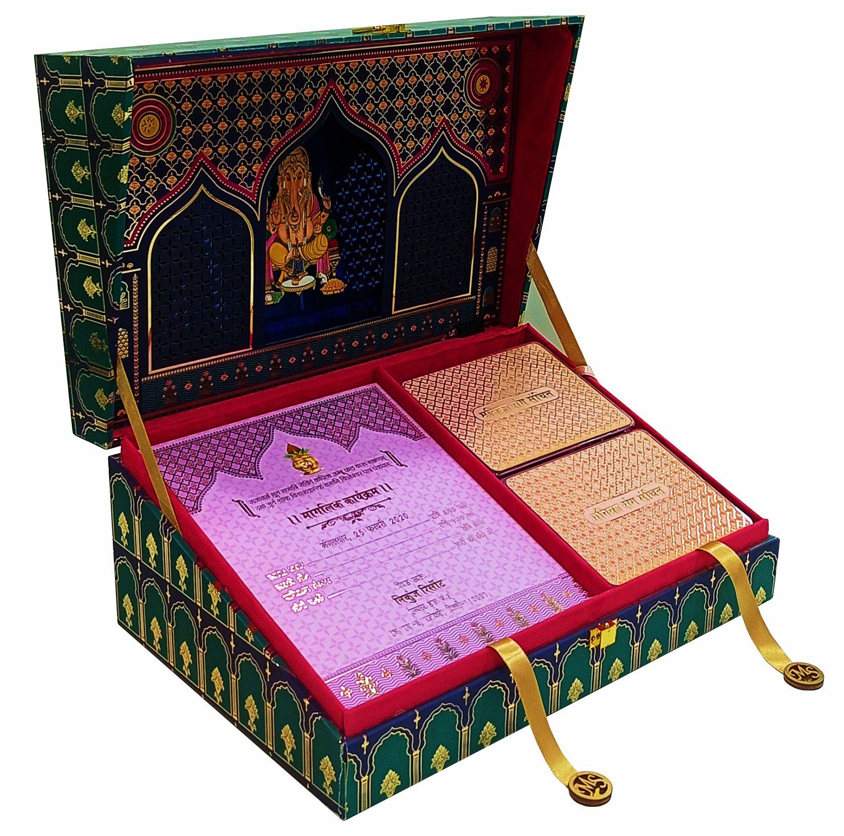 Blue Ultra Premium Royal Box Wedding Invitation Card-KNKUP024