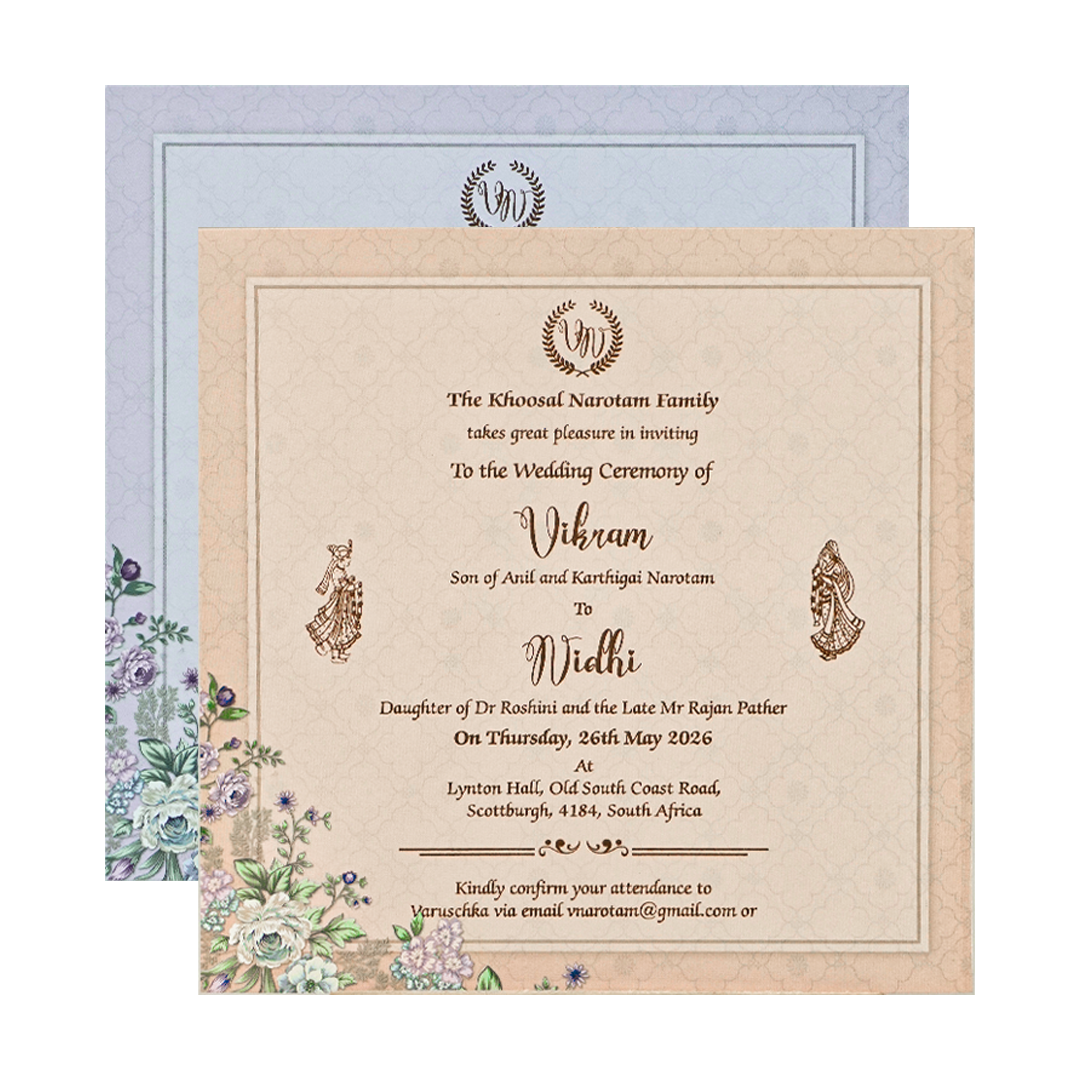 Blue Floral Padded Wedding Card-KRE26560
