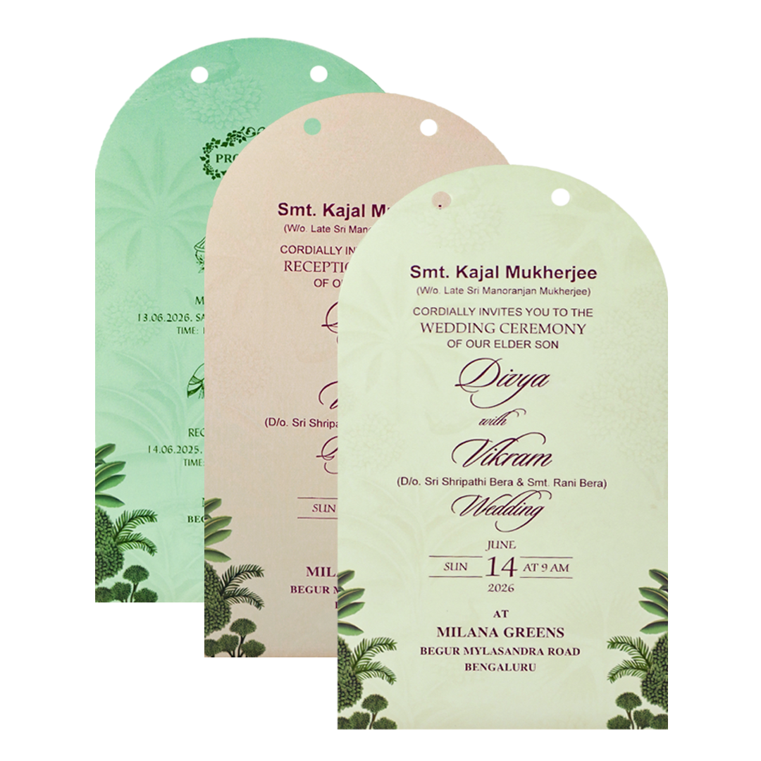 Green Floral Couple Frame Wedding Card-KNBS3403