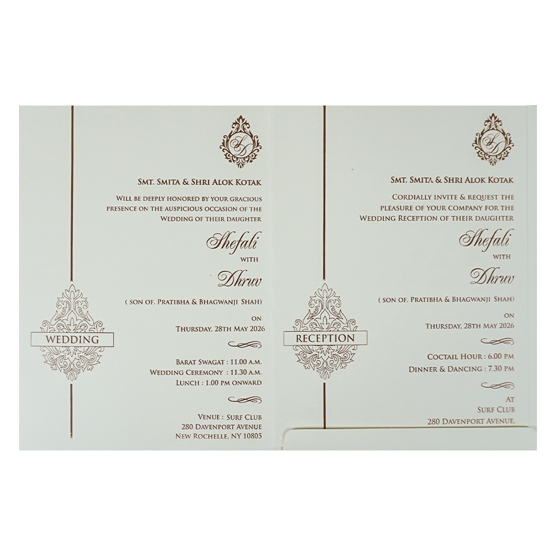 White Ganesha Floral Wedding Card-KRE28370