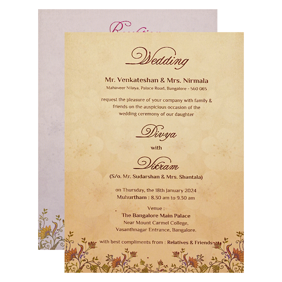 Cream Padded Door Style Floral Wedding Card-KNPO9509G