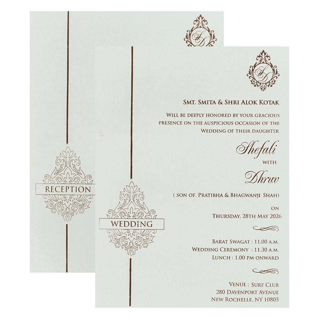 White Gold Geometric Padded Wedding card-KRE28200