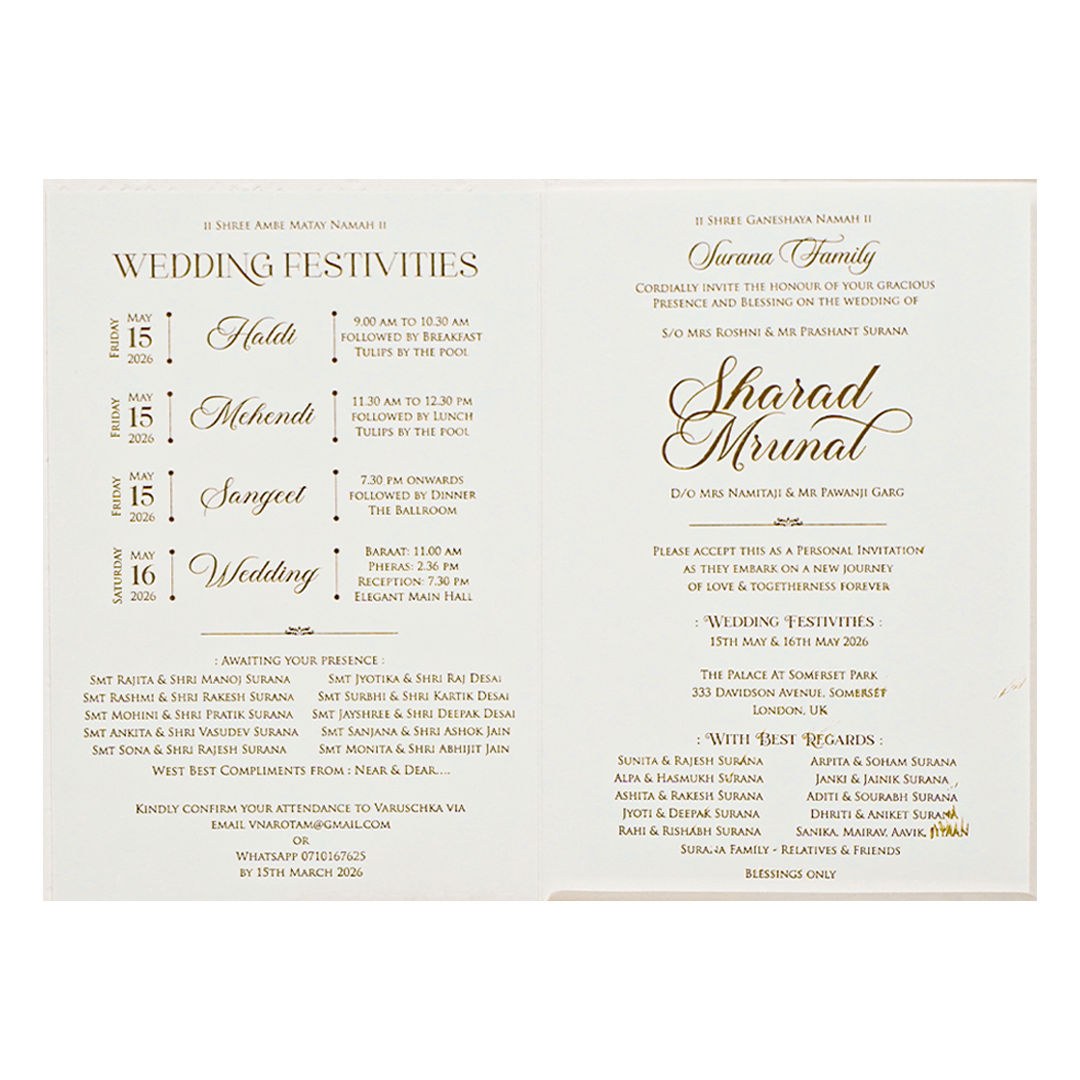 White Embossed Floral Wedding card-KRE28670