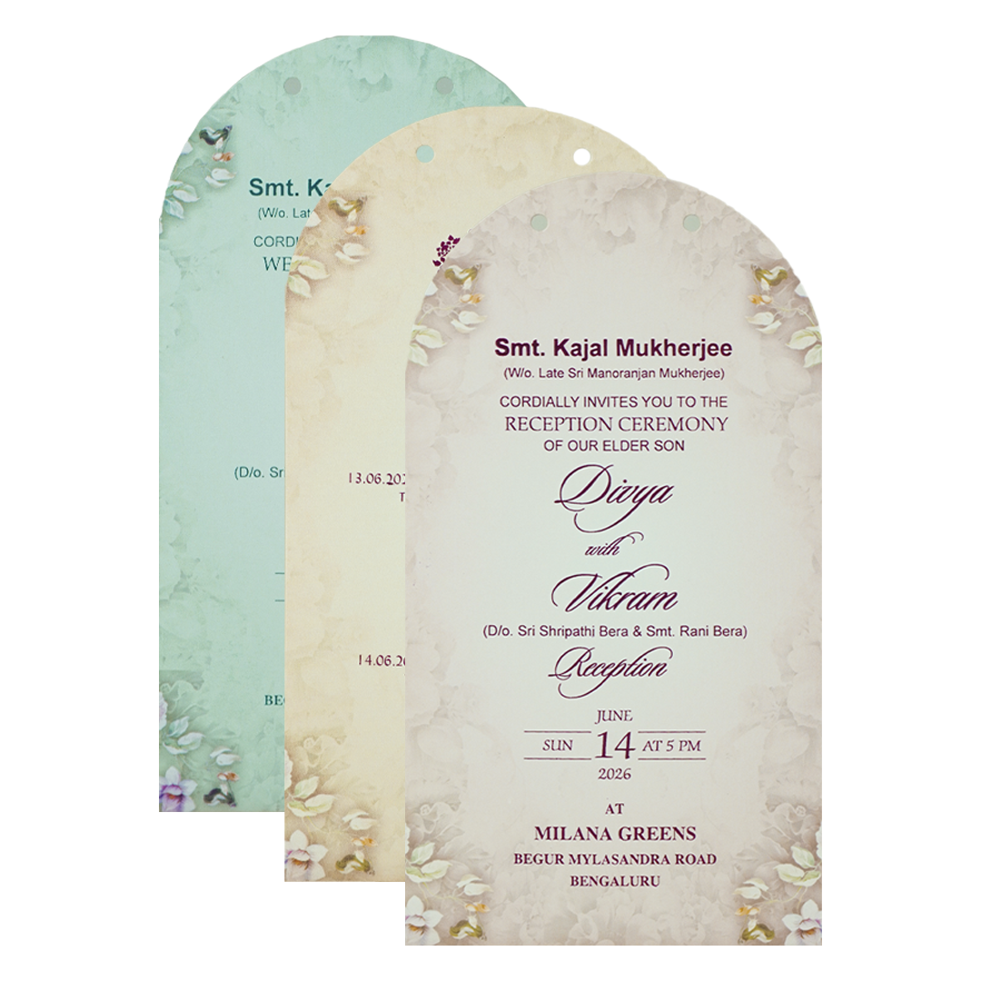 Blue Laser Cut Floral Wedding Card - KNBS3404