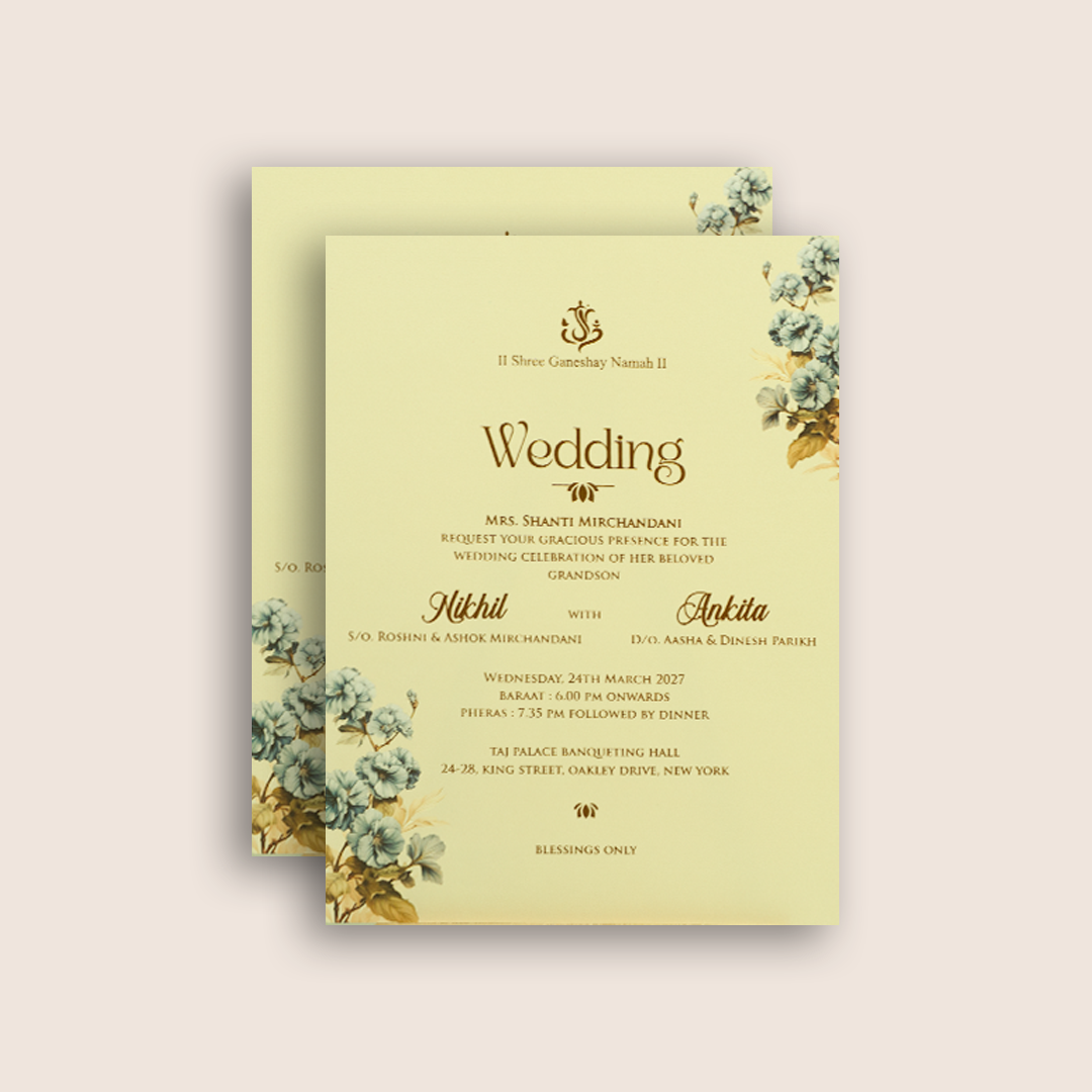 Cream Embossed Floral Wedding Card - KPR09720