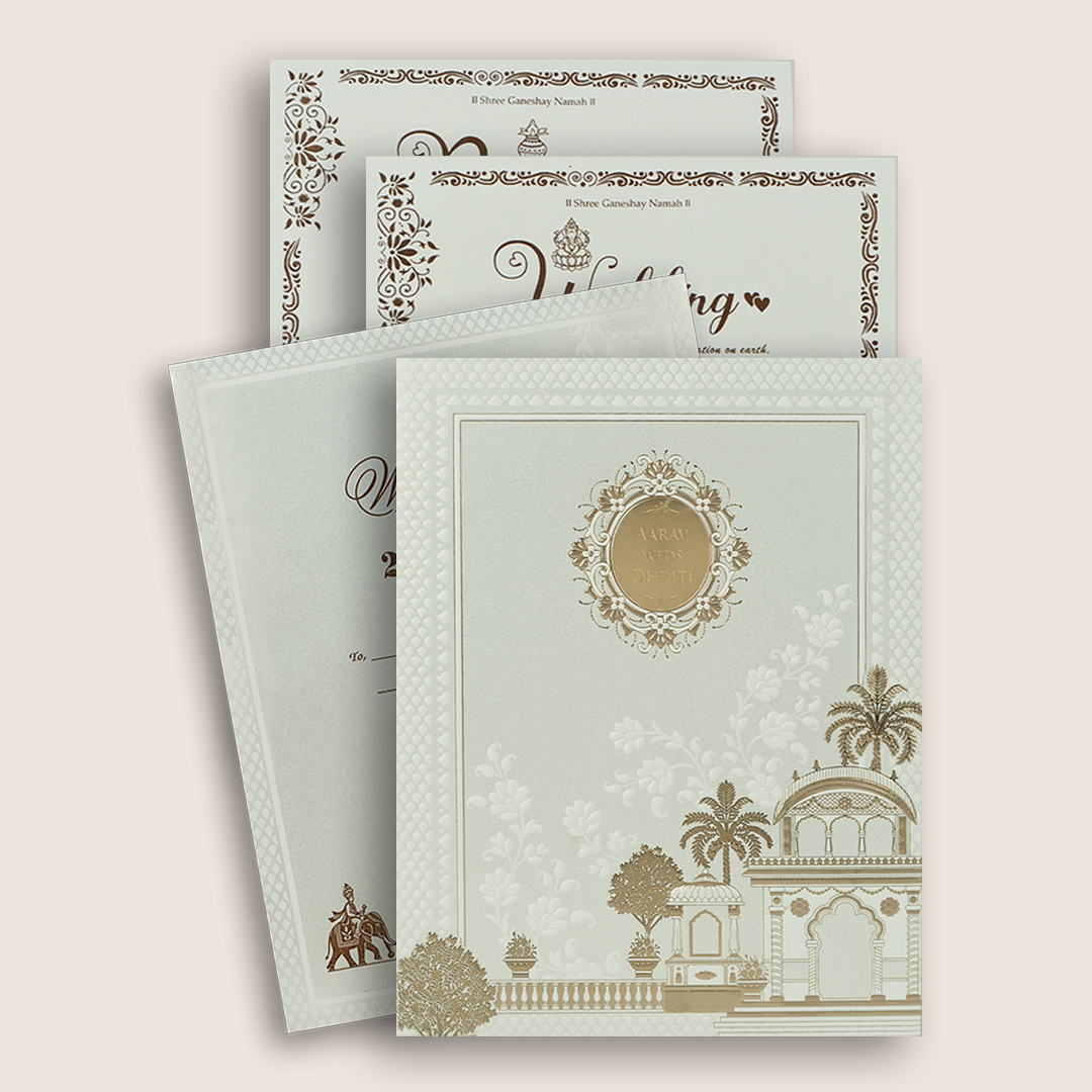 White Embossed Floral Marriage Invitation - KSH27260