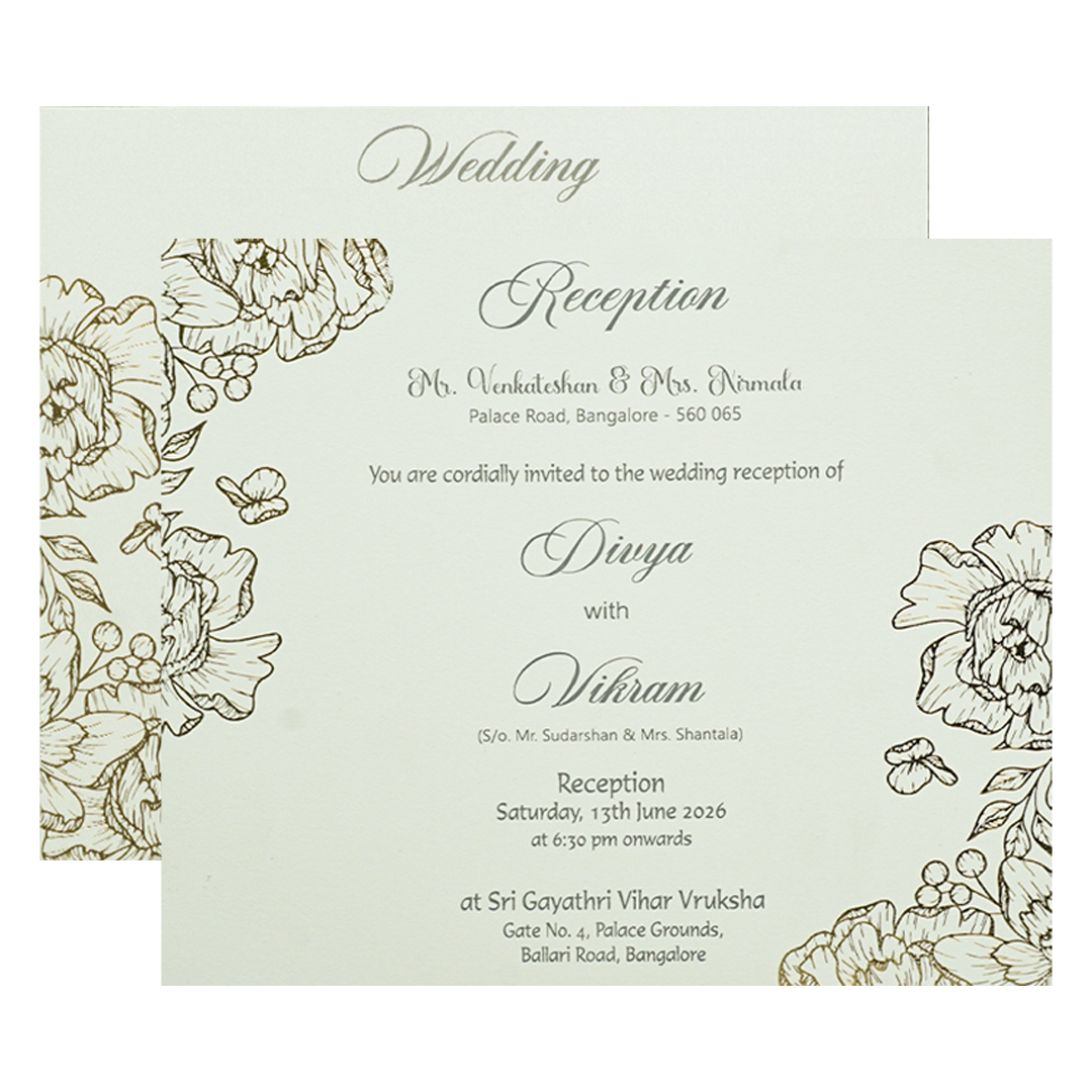 White Padded Floral Wedding Card-KNK4011G