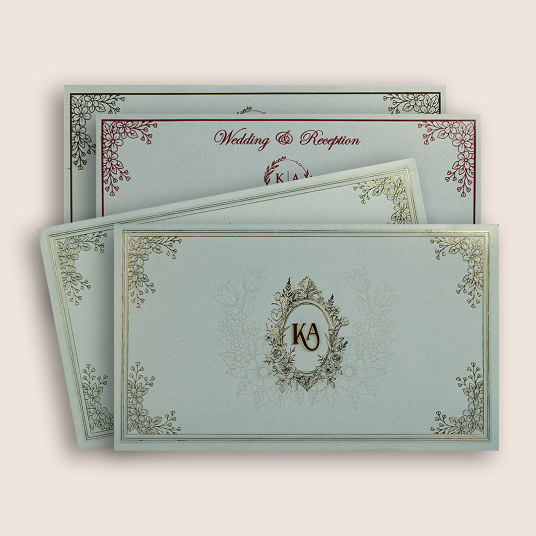 Light Grey Floral Pattern Wedding Card - KPR07500