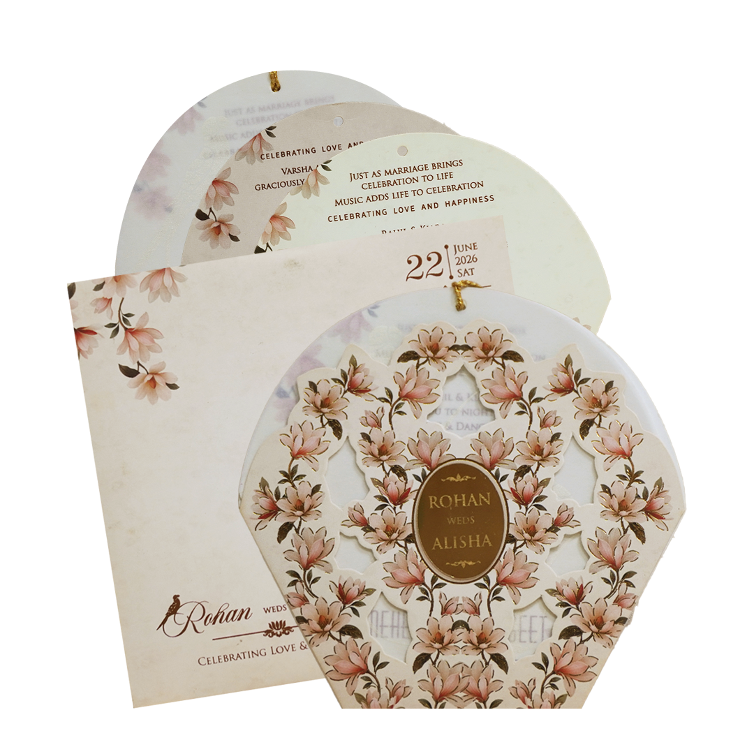 Ivory Cream Floral Laser-cut Wedding Card - KFR16180