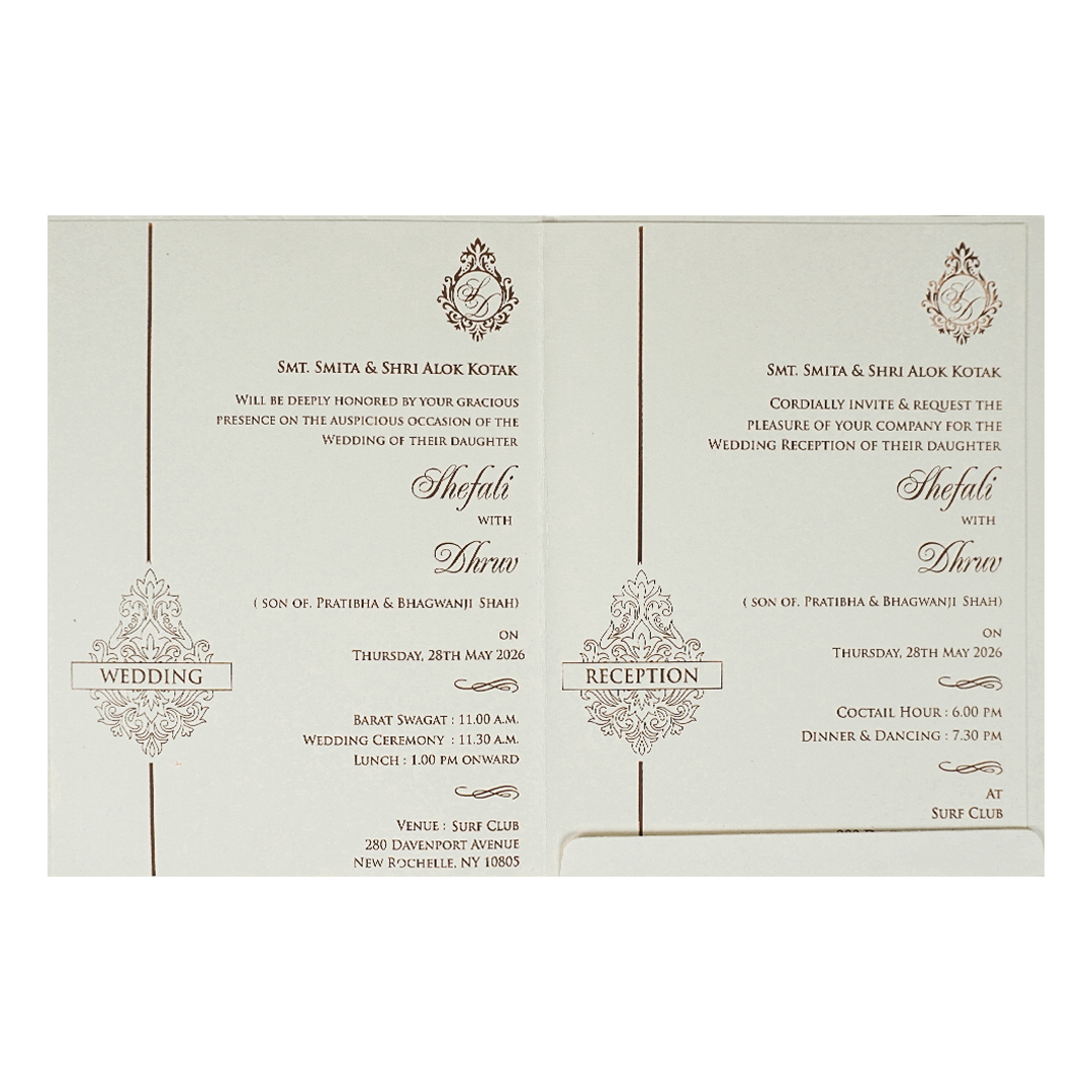 White Embossed Royal Elephant Wedding Card-KRE28420