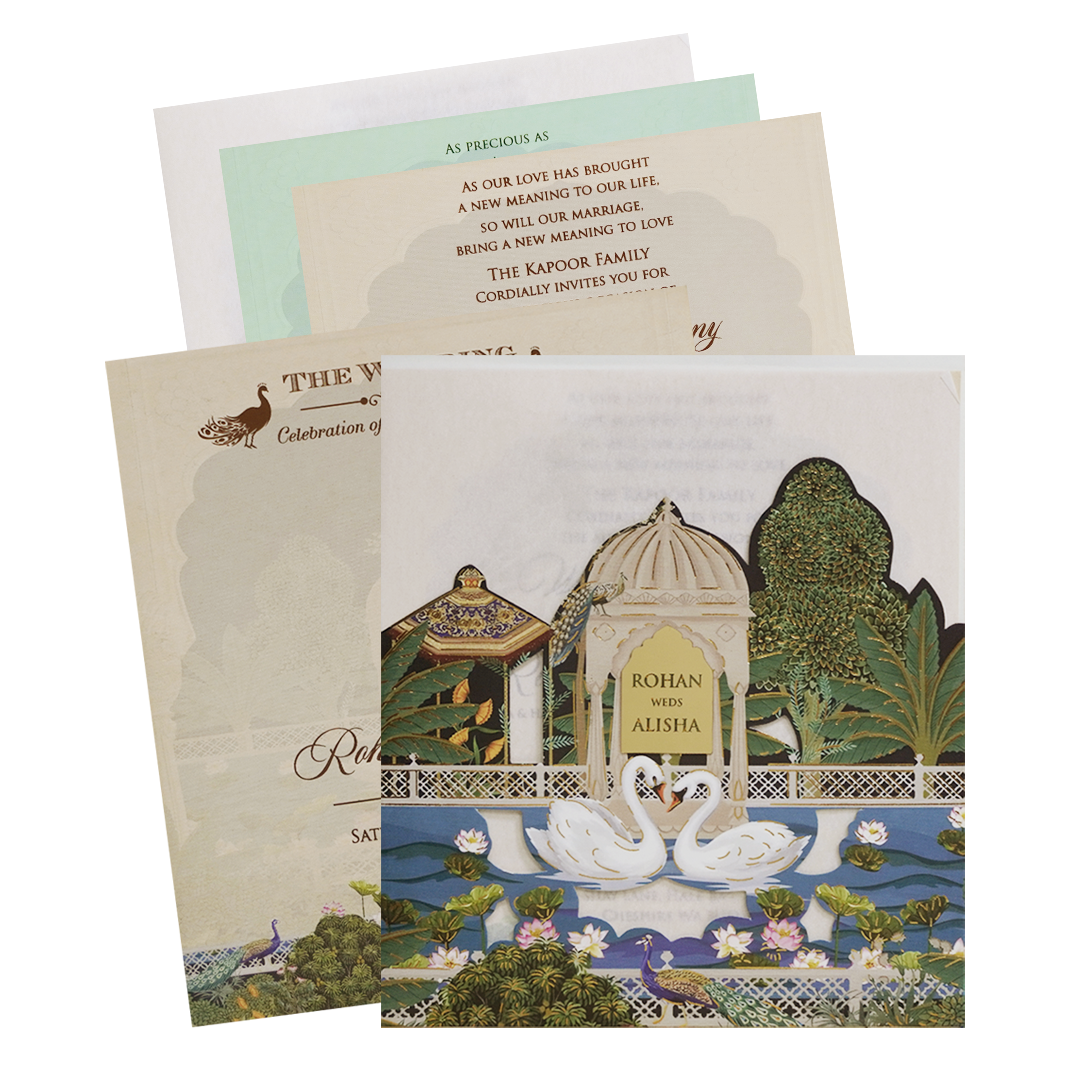 Luxury Cream Garden Laser-Cut Wedding Card - KFR16220