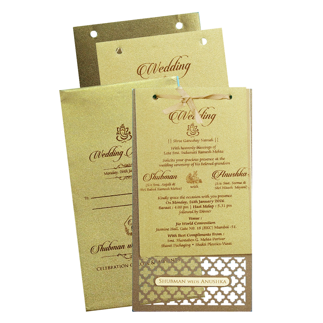 Gold MDF Laser Cutout Wedding Invitation Card - KRB07140