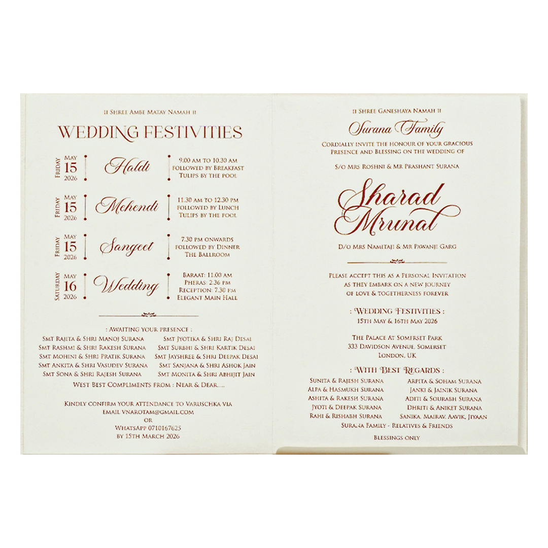 White Ganesha Arch Wedding card-KRE28630