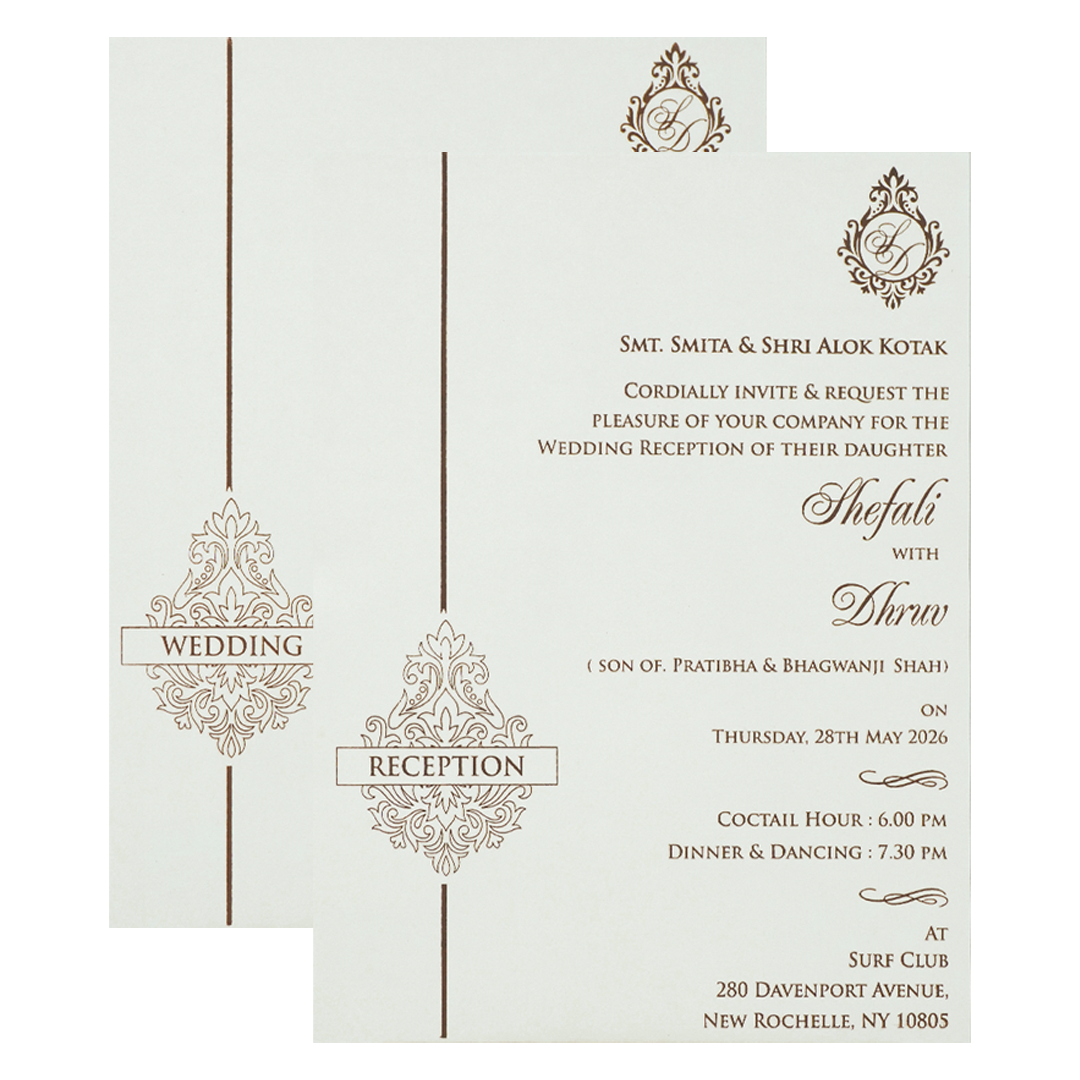 White Embossed Floral Arch Padded Wedding Card-KRE28250