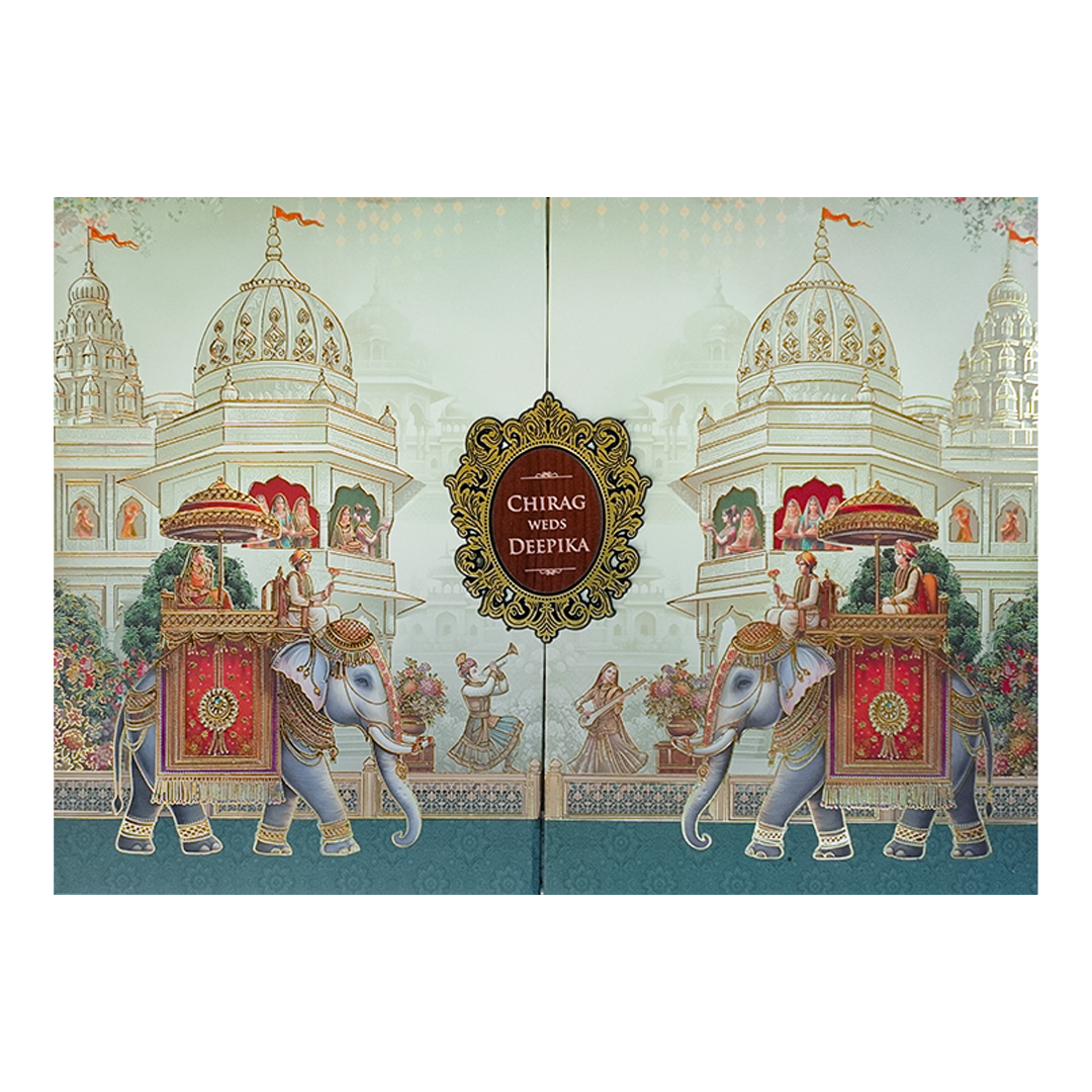 Palace Elephant Padded Wedding Card-KSH72200