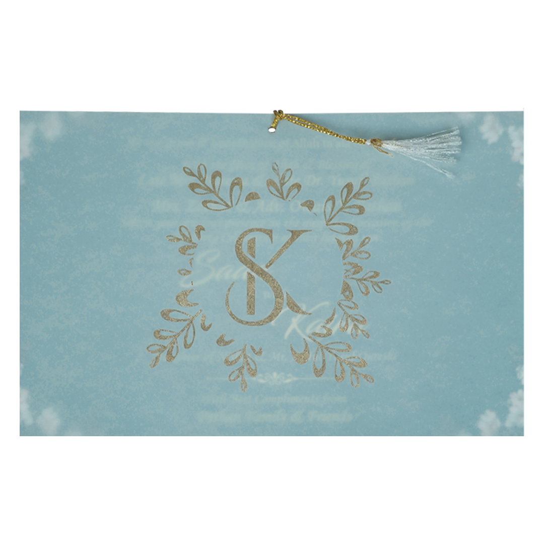 Buy Blue Floral Foiled Script Wedding Card