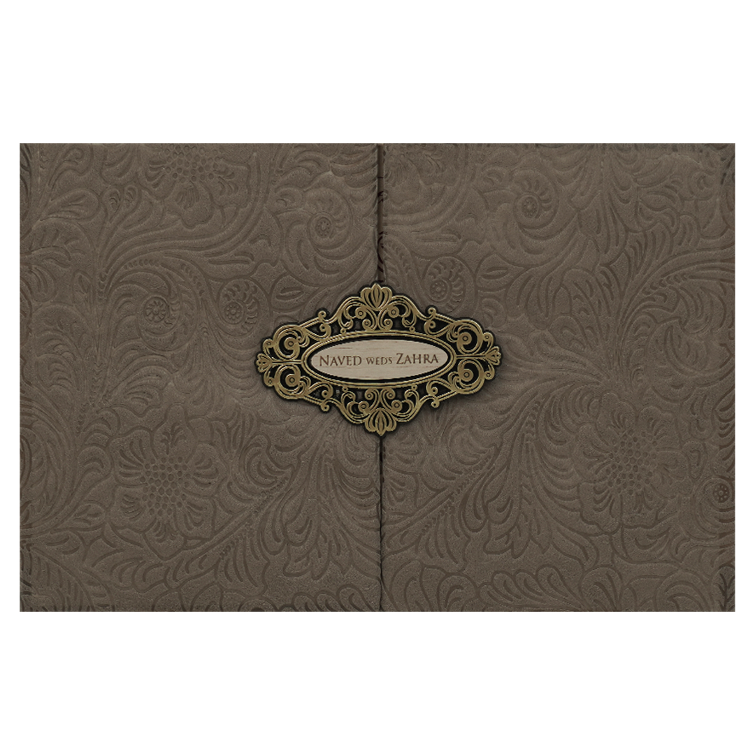 Brown Embossed Padded Wedding Card-KJTS1851