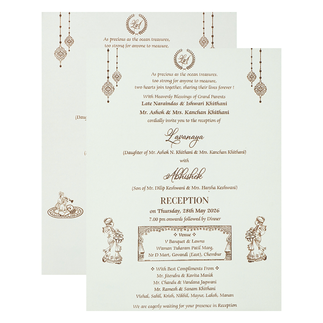 White Floral Royal Elephant Padded Wedding Card-KRE26370
