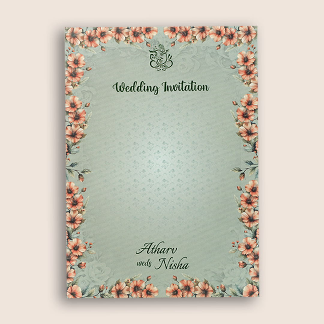 Olive Green Floral Door Style Padded Wedding Card - KVN07770