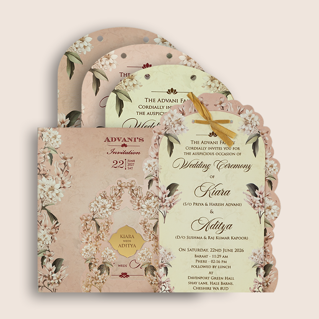 Pastel Pink Lilly Flower Laser Cut Wedding Card - KFR16250