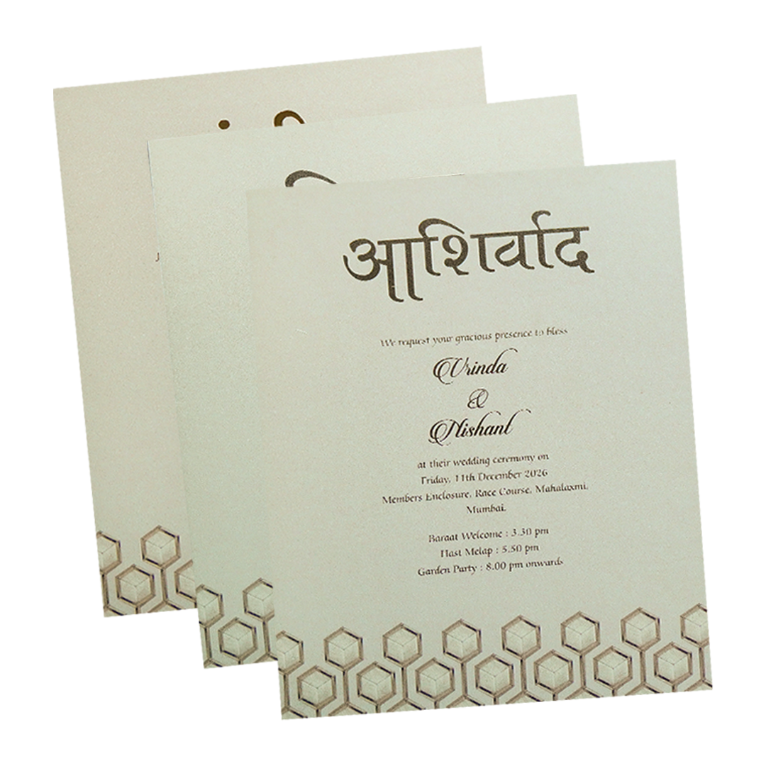 Ivory & Gold Padded Geometric Wedding Invitation Card-KPR24770