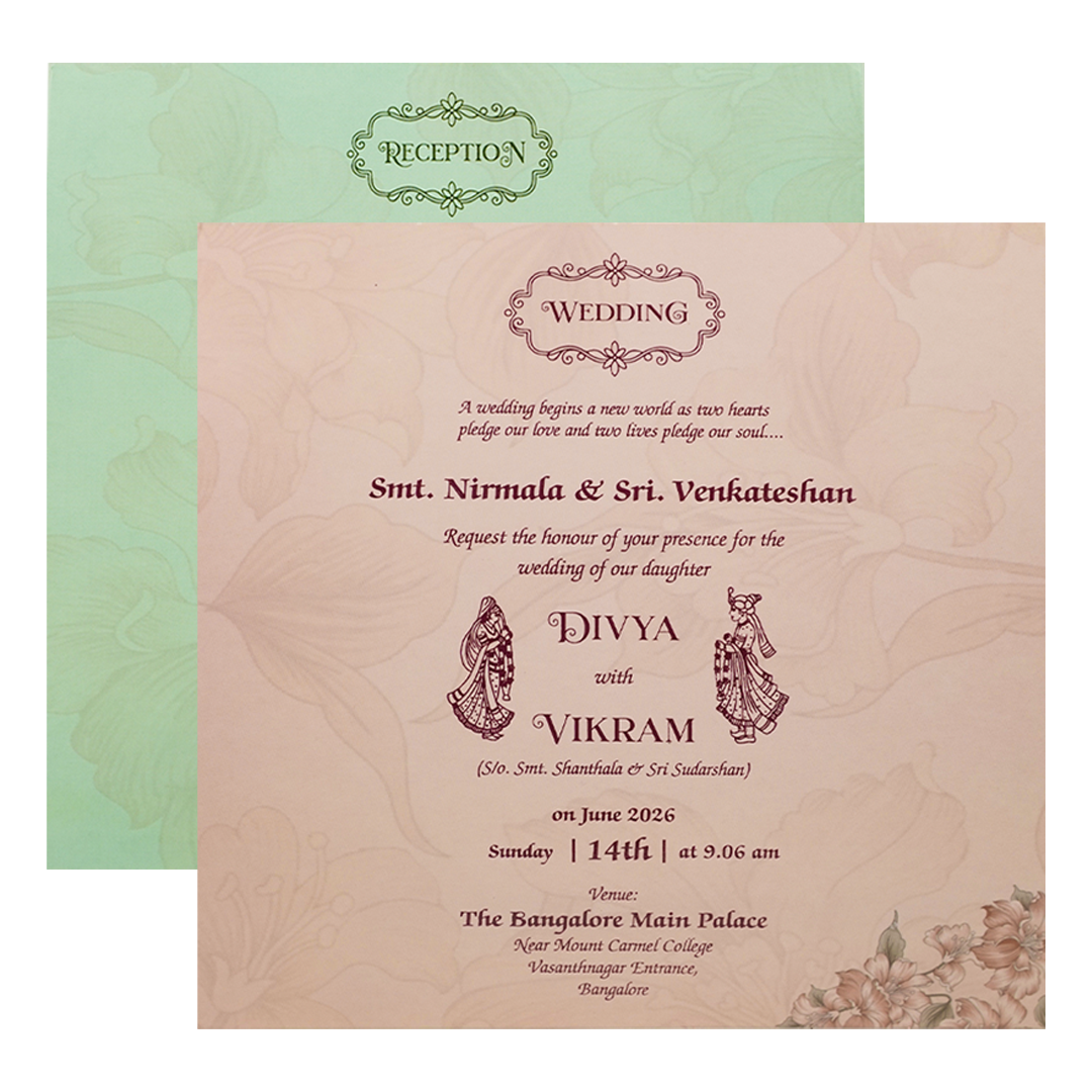 Pink Floral Damask Padded Wedding Card-KNPO5523P