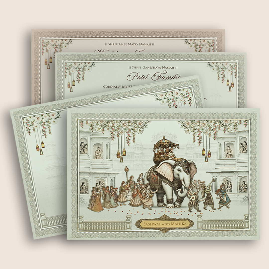 White Royal Baraat Padded Invitation Card - KRE28990