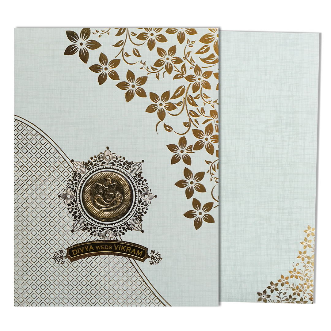 Grey Ganesha Floral Designer Wedding Card-KNK7082G