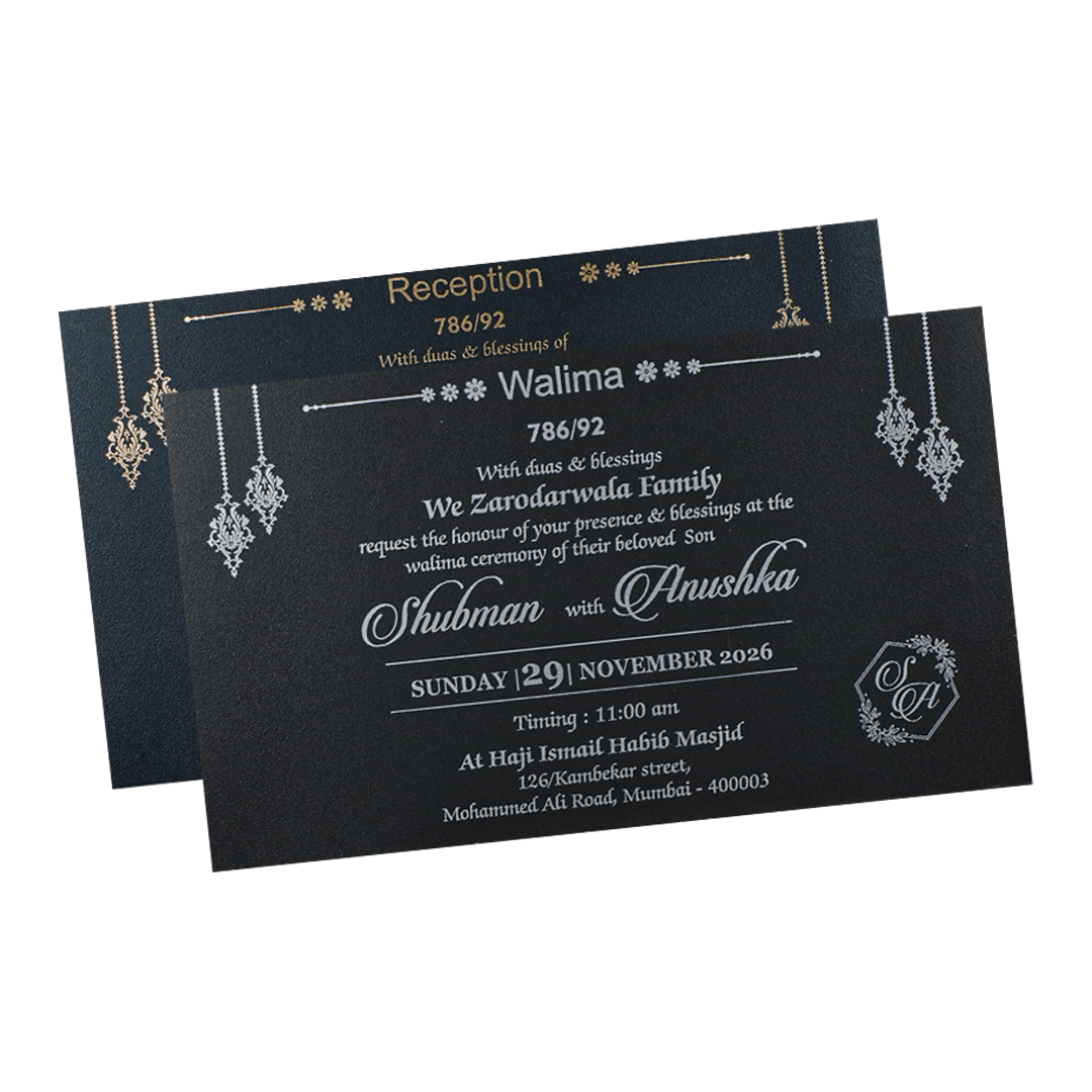 Black Gold Floral Padded Wedding Card-KRB09331