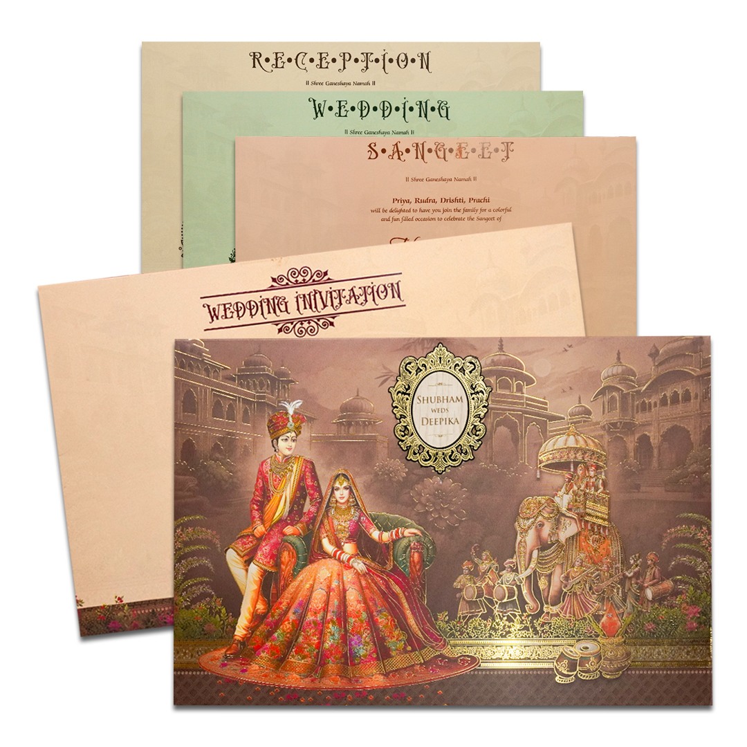 Check out Brown Royal Couple Floral Padded Wedding Card at best price.✅WhatsApp Support ✅Express Delivery