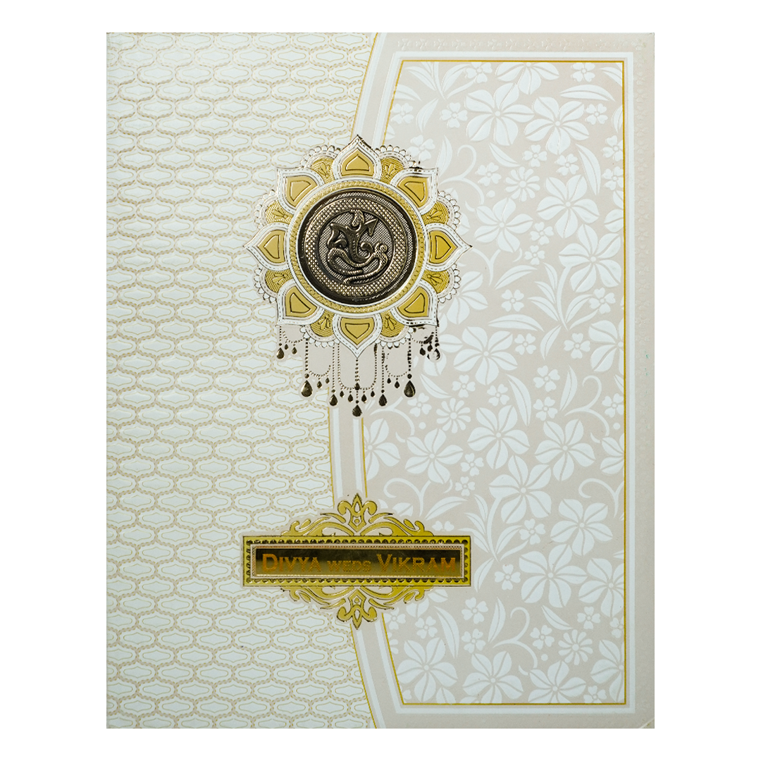 Cream Floral Embossed Wedding Card-KNMS9308