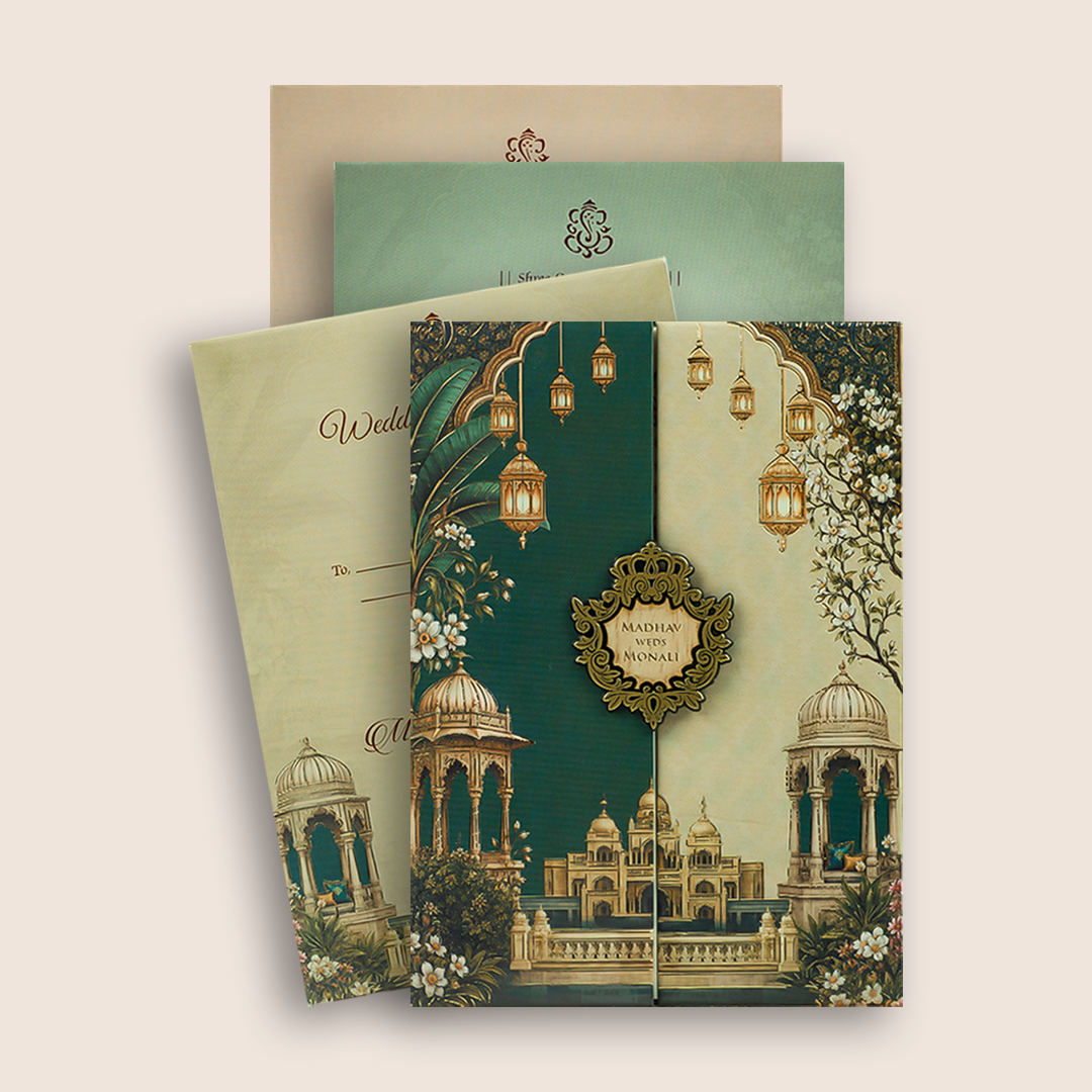 Green palace Padded Door Style Invitation Card - KJTS3696